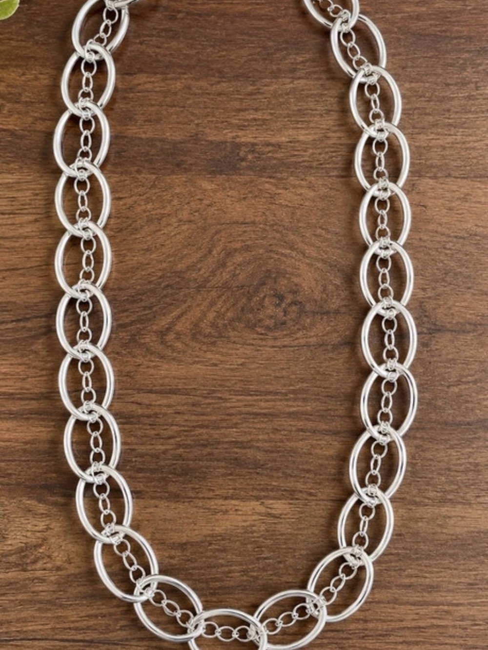 Silver Tone Double Circle Link Necklace